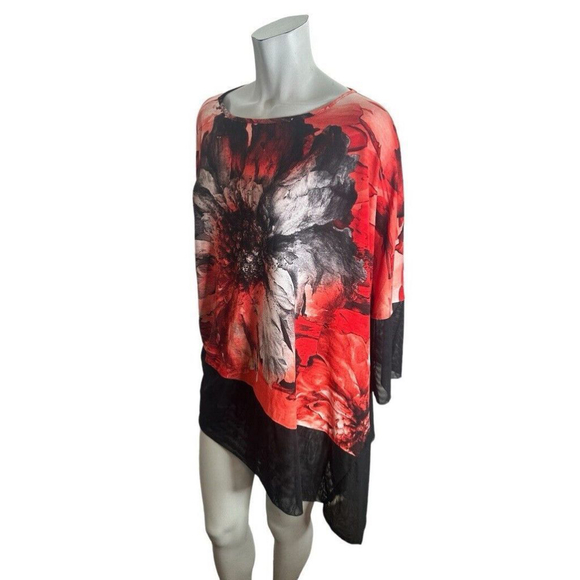Scapa Lauren Perre Asymmetrical Mesh Net Floral Sheer Artsy Party Top Size XL - Picture 2 of 7